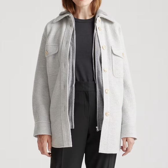 Quince Jackets & Blazers - Quince 100% Merino Wool Shirt Jacket Shacket Light Gray Heather Size Small EUC